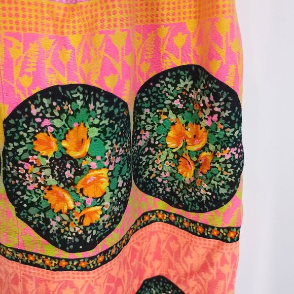 Vtg Mr B of California Maxi Skirt Small? Boho Black Orange Pink Floral Print - Picture 8 of 10